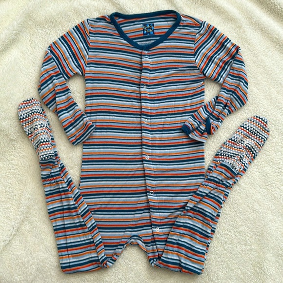 OG Kickee Pants Campout Stripe Orange Blue Soft Bamboo Pajama Button Footie - Picture 1 of 8